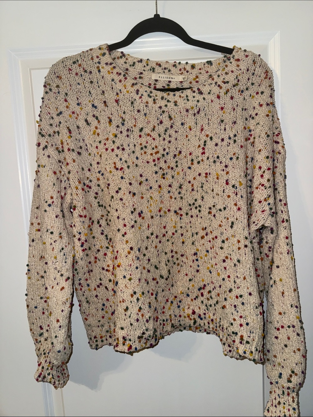 Ellison Cream Crewneck Sweater with Multicolor Speckles